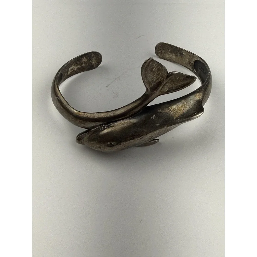Kabana Sterling Silver Dolphin Cuff Bracelet 925 Sea Life Animal Statement 24.6g